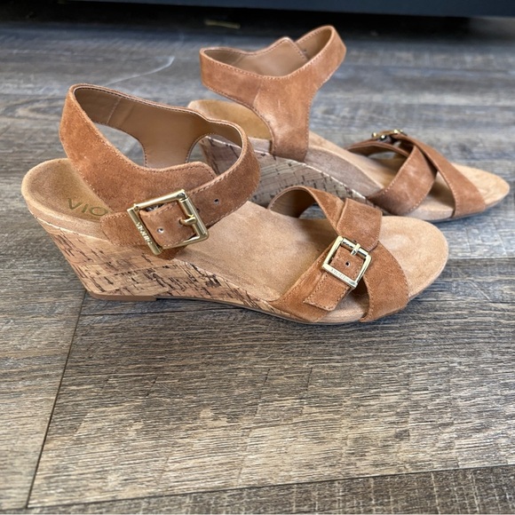 Vionic Brown Suede Wedge Sandals - Picture 1 of 4